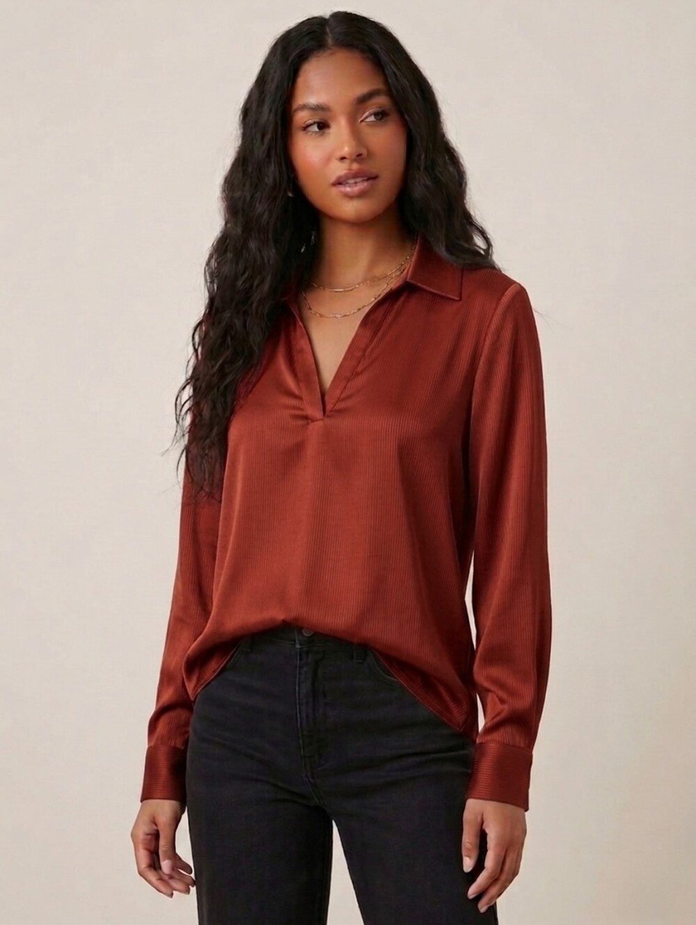NWT Les Serein Dawn Collared Knit Top in Burnt Orange Size Large